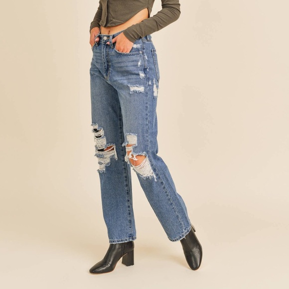 New! ☆ High Rise Dad Jean Dark Blue Denim - Sustainable! - Picture 8 of 9